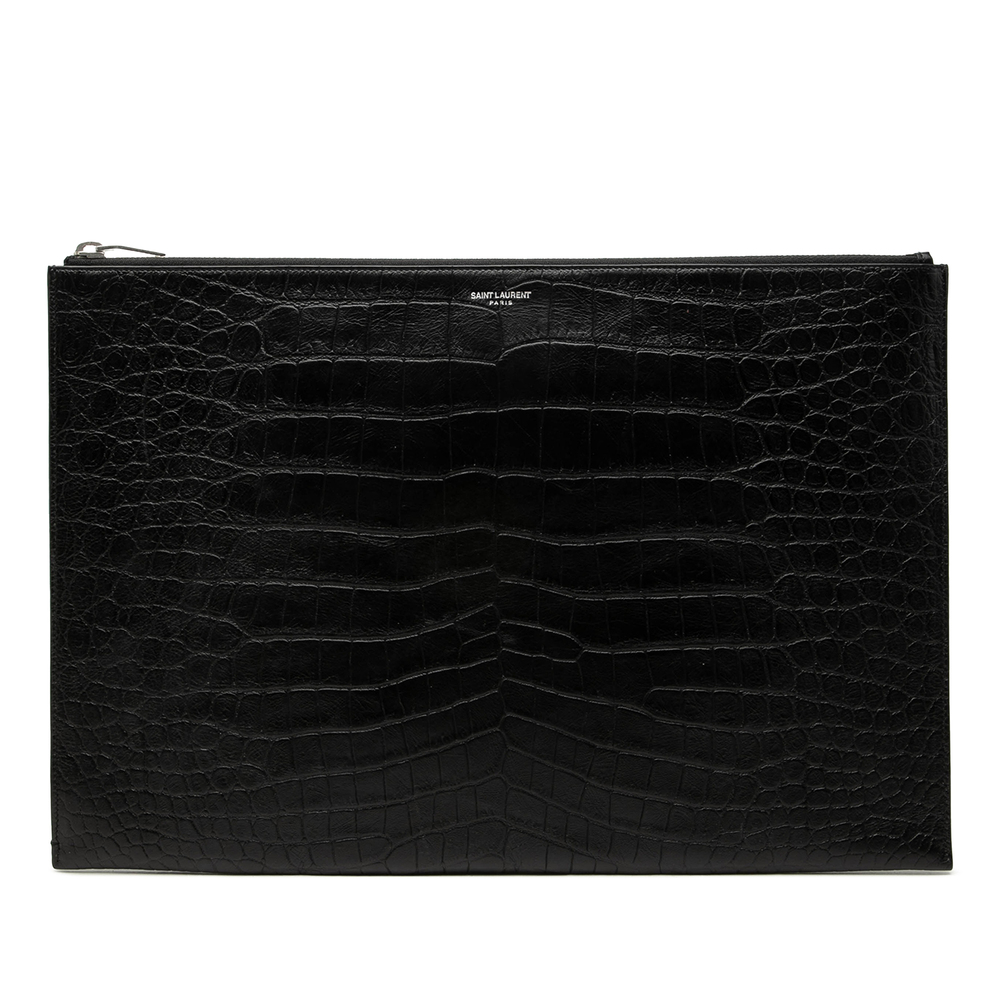 Pre-Loved Saint Laurent Croc Embossed Leather Document Holder